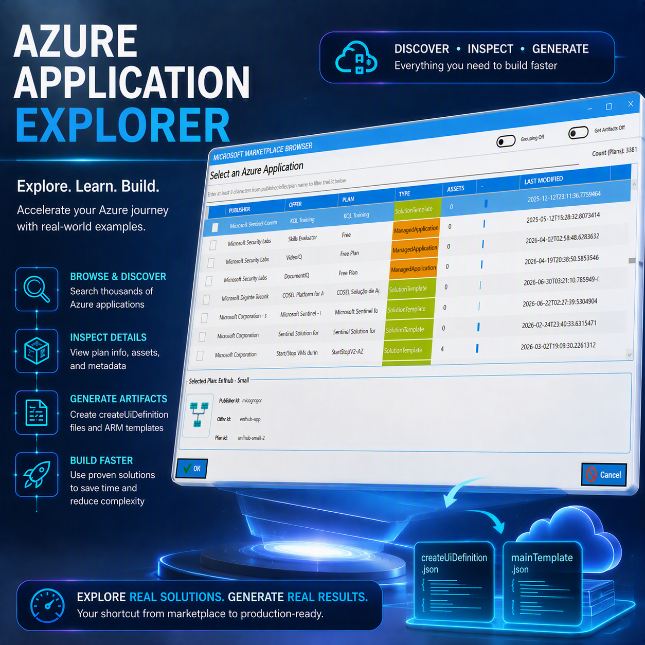 Azure Application Explorer: Download and View Azure Managed Application and Solution Template Examples, createUiDefinition Files, and ARM Templates from the Microsoft Marketplace